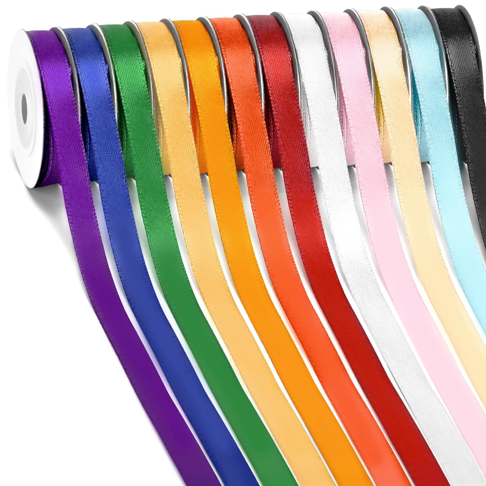 Rainbow Satin Ribbon, 12 Colors 3/8 Inch x 12 Rolls Total 120 Yards, Colorful Ribbon Perfect for ... | Amazon (US)