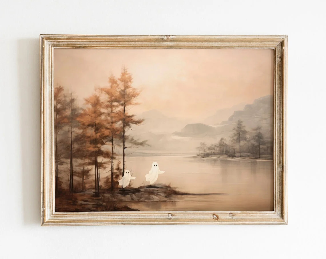 Muted Autumn Lake With Ghosts Rustic Print, Spooky Wall Art, Ghost Art, Art, Vintage Art Wall Art... | Walmart (US)