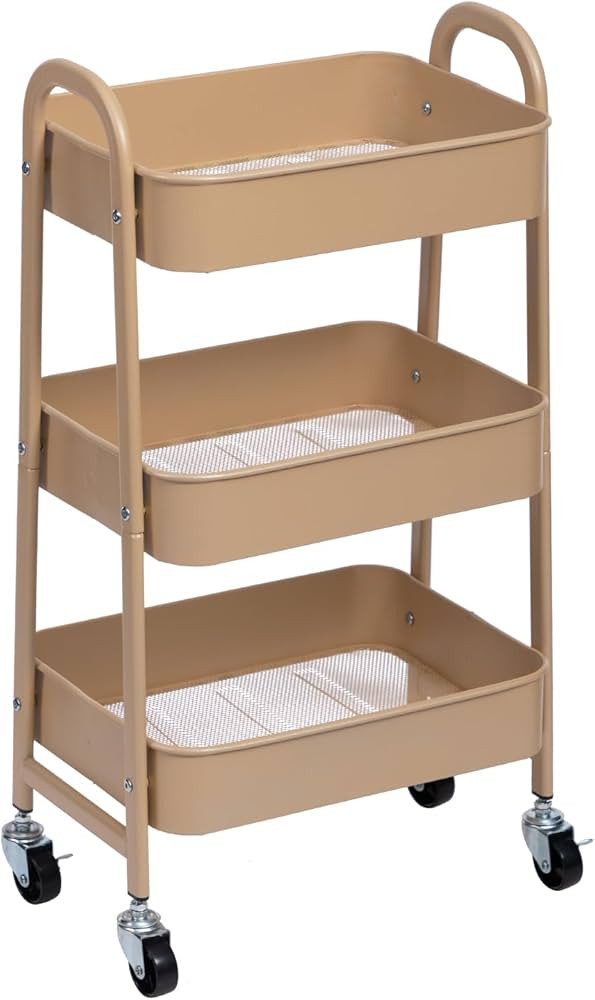 AGTEK Makeup Cart, Movable Rolling Organizer Cart, 3 Tier Metal Utility Cart with Lockable Wheels... | Amazon (US)