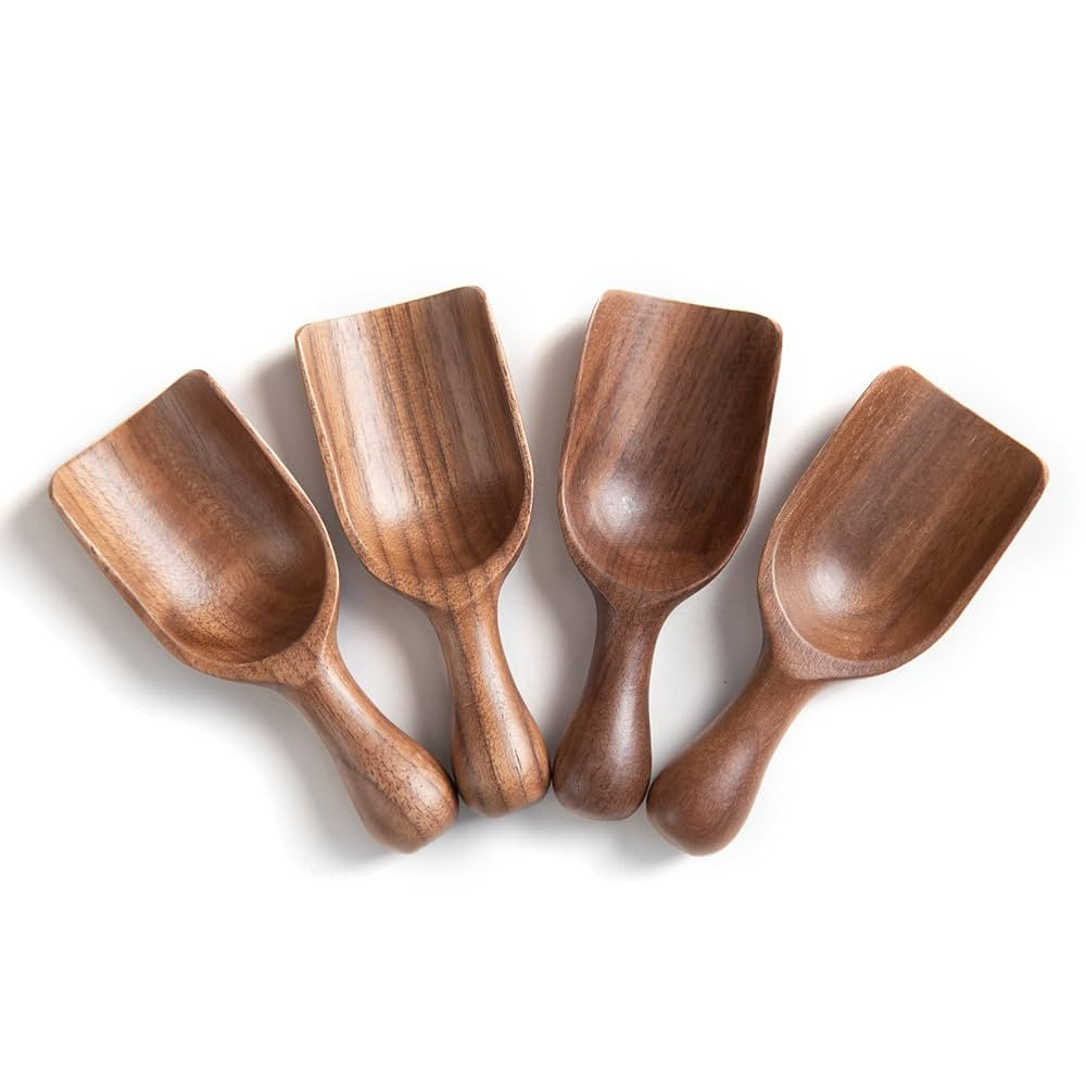 Small Tiny Wood Shovel Scoop,Hand Carved Black Walnut Coffee Bean Salt Spoons Set of 4,Mini Wood ... | Amazon (US)