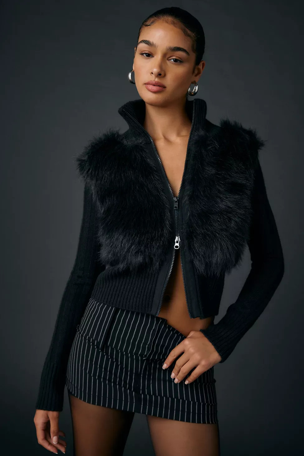 BDG Tori Faux Fur Trim Zip-Up Sweater Jacket | Urban Outfitters (US and RoW)