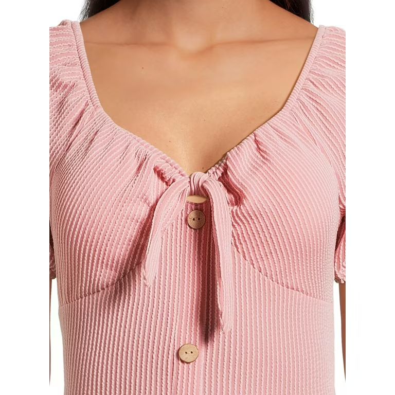 No Boundaries Juniors Wiggle Knit Dress with Short Puff Sleeves, Sizes XS-3XL | Walmart (US)