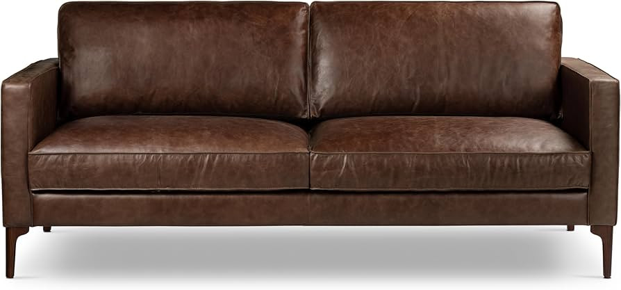 Poly & Bark Mateo 82” Sofa – Chocolate Brown Full-Grain Pure-Aniline Italian Leather, Feather... | Amazon (US)