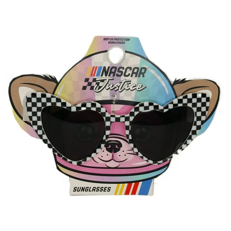 Justice Girls Nascar Checker Print Heart Frame Sunglasses, Black/White | Walmart (US)
