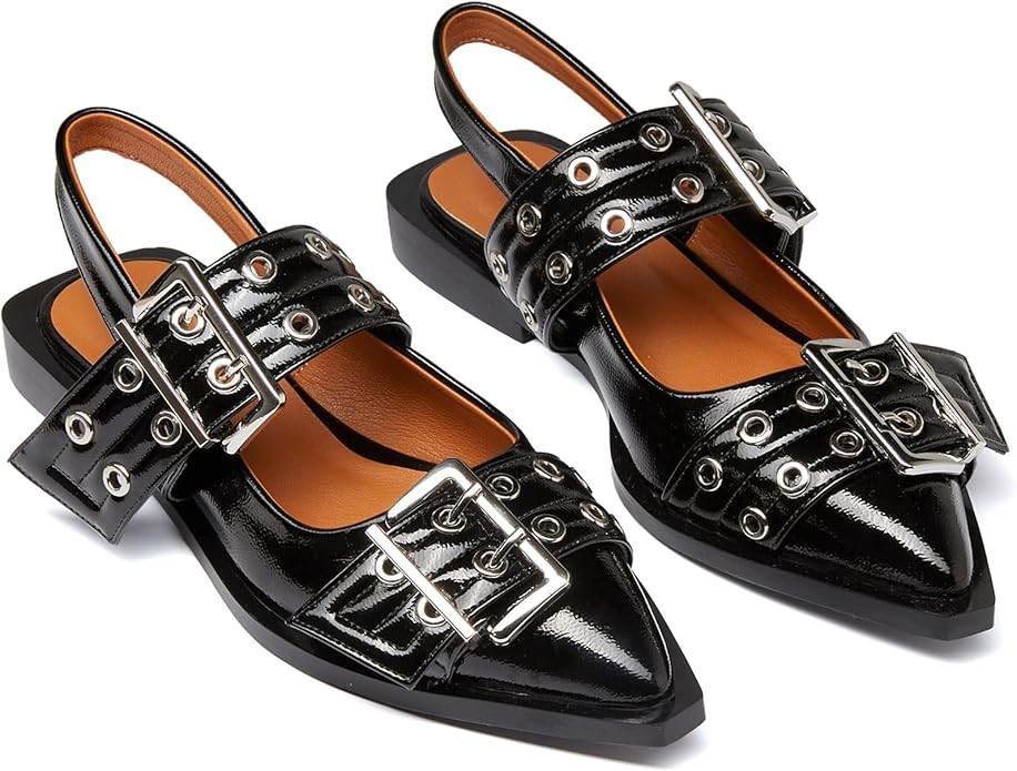 Kitulandy Women Buckle Ballet Flats Slingback Comfortable Pointed Toe Shoes | Amazon (US)