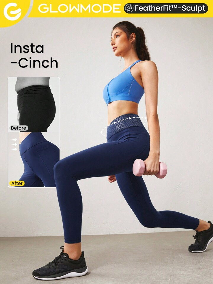 GLOWMODE 24" FeatherFit™-Sculpt Crossover Hold Up Pocket Leggings Yoga Workout Gym | SHEIN