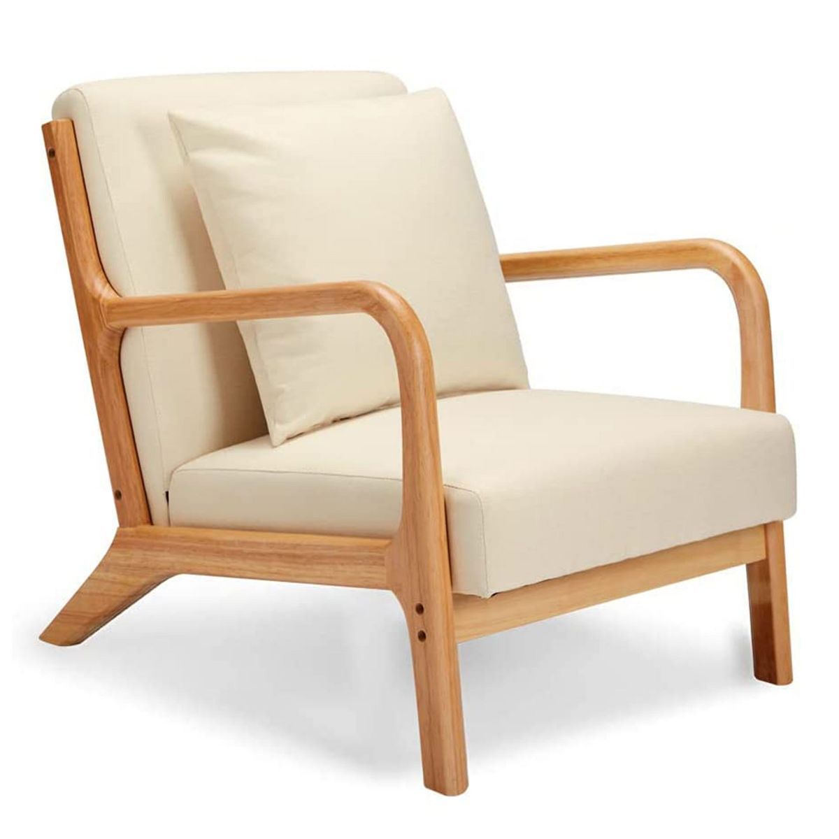 Jomeed Oak Wood Frame and Linen Upholstery Mid Century Modern Accent and Leisure Chair - Beige | Target