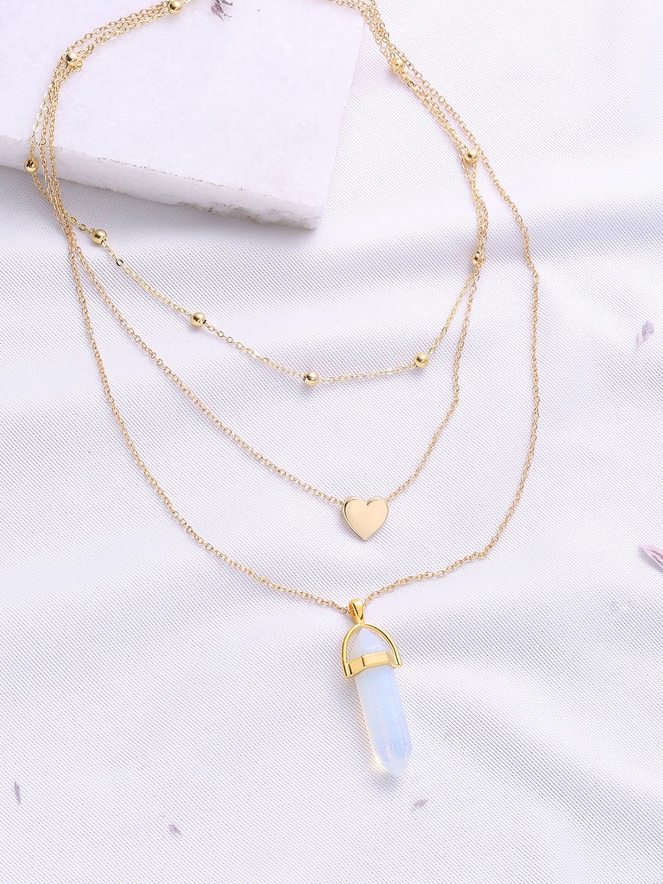 Gold Heart Pendant Layered Chain Necklace | ROMWE