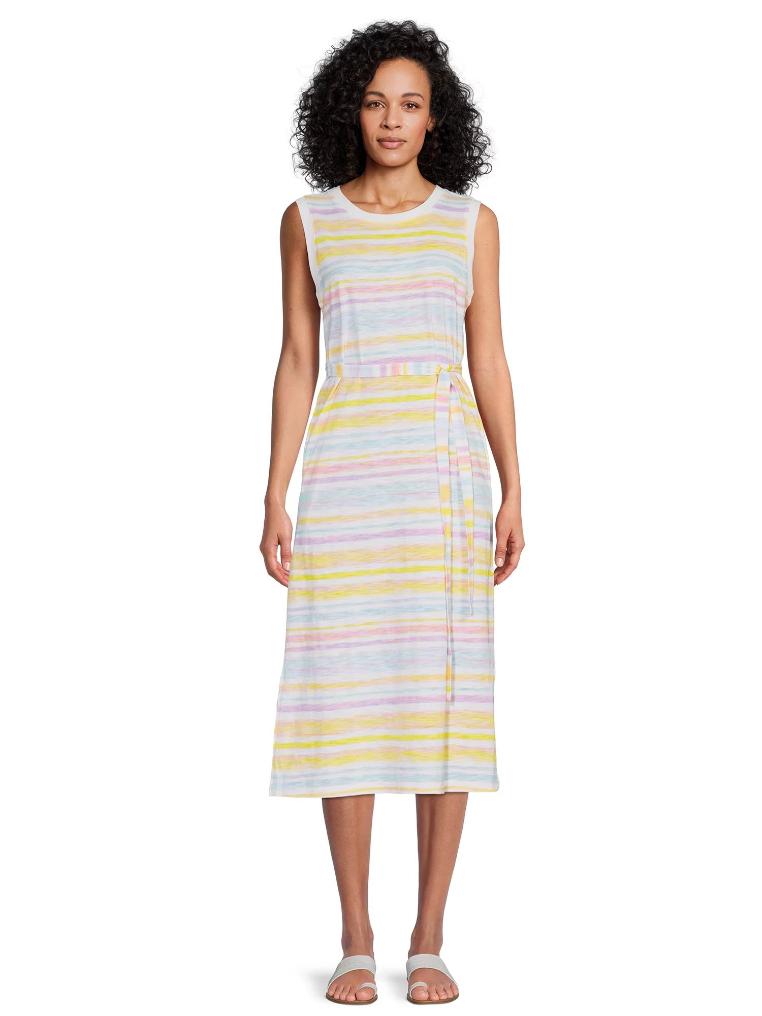 Time and Tru Women's Sleeveless Dress with Self Tie Belt, Sizes XS-XXXL | Walmart (US)