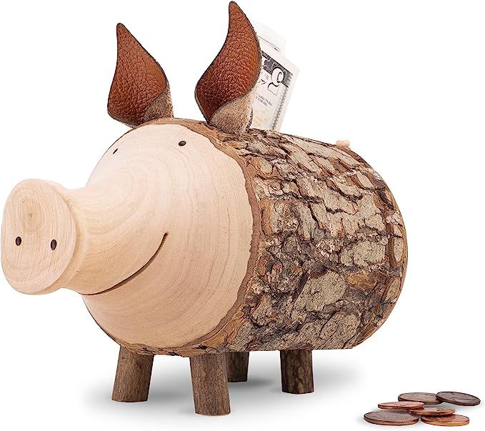 Forest Decor Wood Piggy Bank, Handcrafted Money Savings Bank, Coin Piggy Bank for Adults and Kids... | Amazon (US)