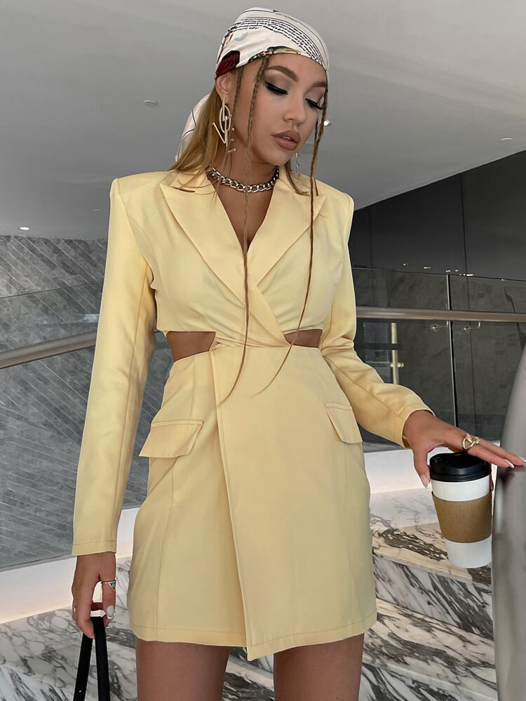 Glamaker Lapel Neck Cut Out Flap Detail Dress | SHEIN