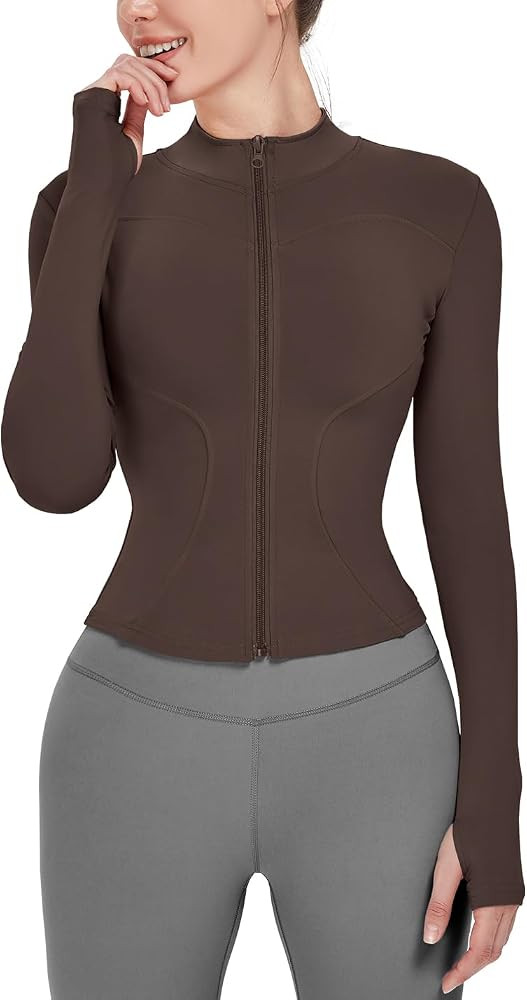 Locachy Women's Lightweight Stretchy Workout Full Zip Running Track Jacket with Thumb Holes | Amazon (US)