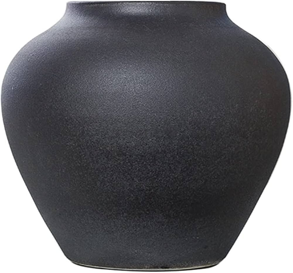 Hand Frosted Black Ceramic Vase Living Room Balcony Outdoor Retro Pottery Jar Fresh Flowers Dried... | Amazon (CA)