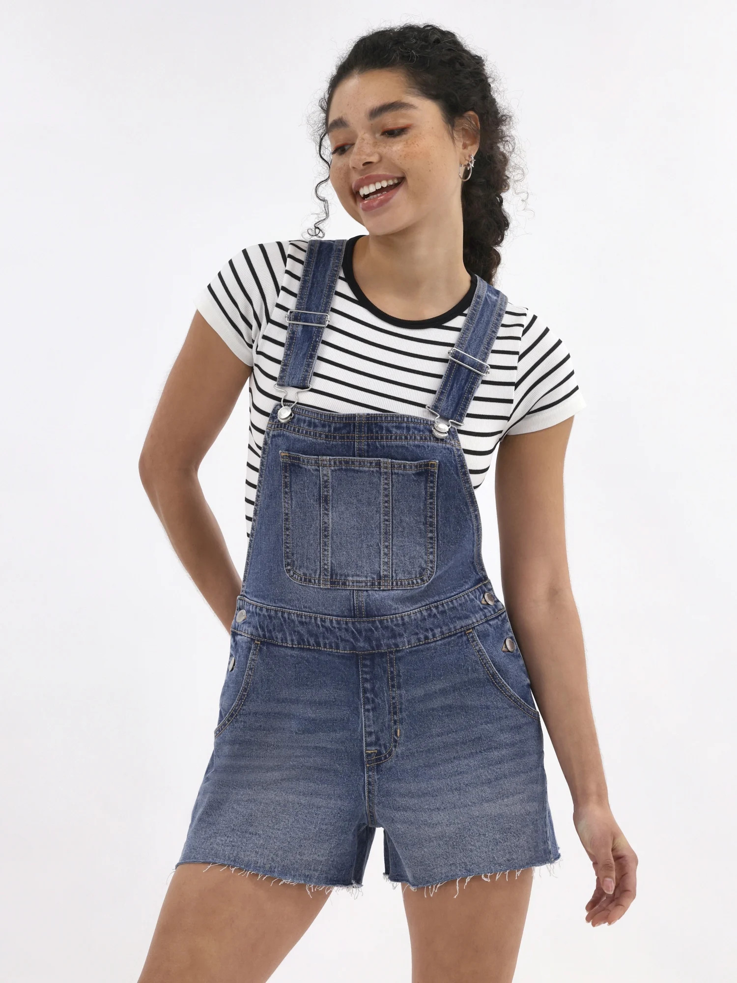 No Boundaries Denim Shortalls, 3" Inseam, Women's | Walmart (US)