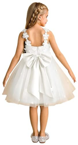 Oulrnny Ivory Lace Flower Girls Dress, Floral Embroidered Flower Girl Dresses for Wedding Birthday Pageant Toddler Little Girls Size 2-10,Ivory,4T | Amazon (US)