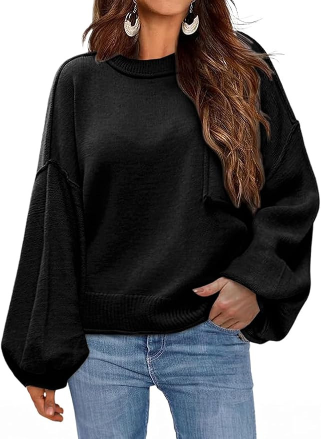 Dokotoo Women's Sweater 2024 Fall Winter Long Sleeve Casual Tops Ribbed Hem Knitwear Lantern Pull... | Amazon (US)