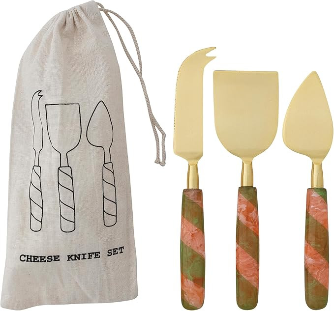 Creative Co-Op 3 pcs Stainless Steel Cheese Knife Set with Handles, Multicolor | Amazon (US)