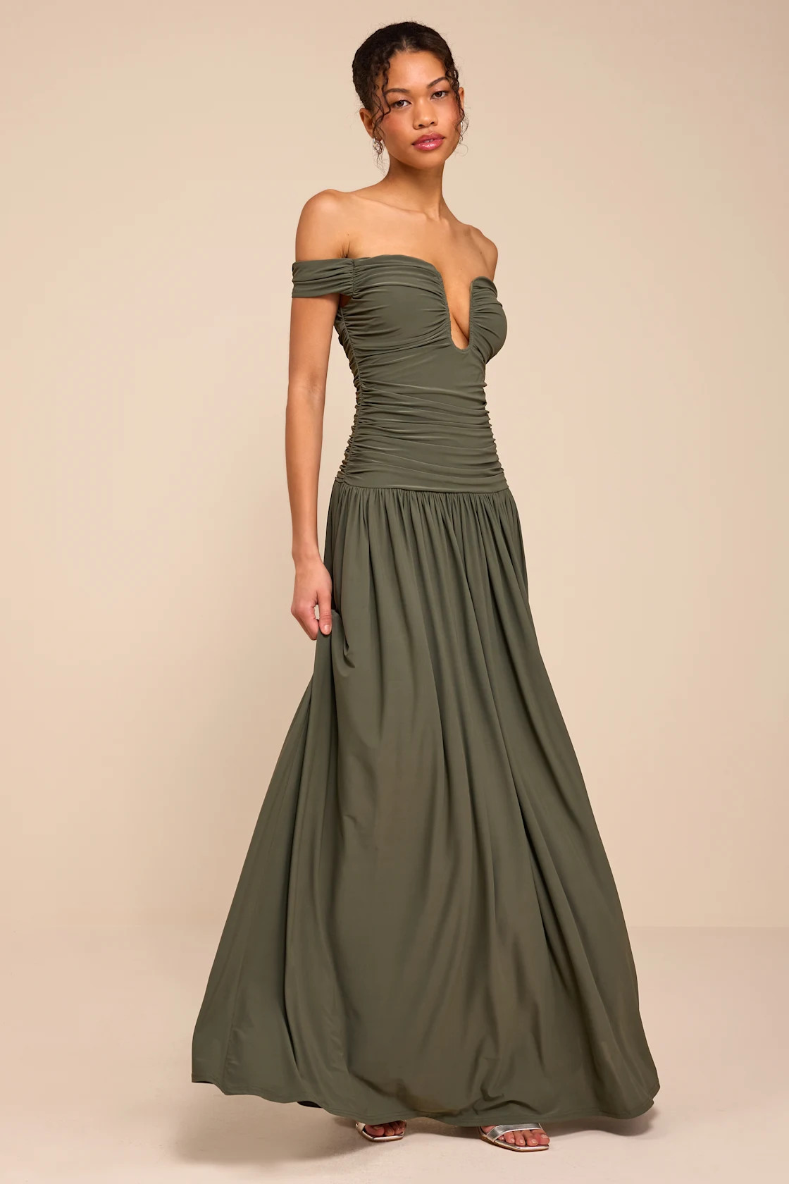 Aniya Olive Jersey Knit Drop Maxi Dress | Lulus