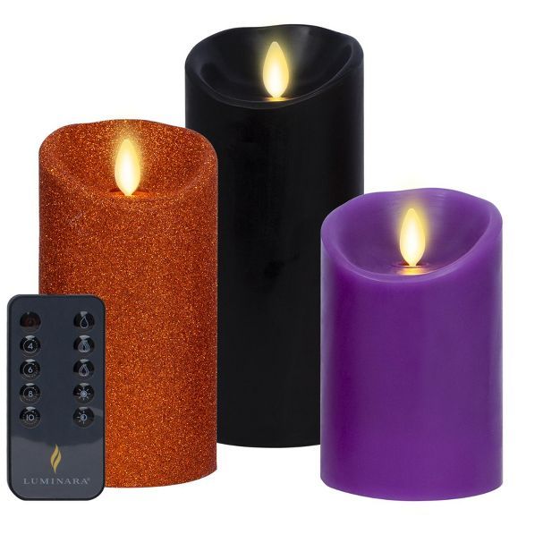 Luminara - Set of 3 Halloween Multi-Color Flameless Candle Pillars with Remote - Scallop Top Unsc... | Target