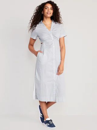 Striped Cutout Midi Shirt Dress for Women | Old Navy (US)