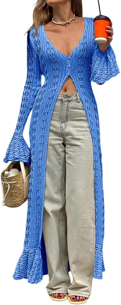 Saodimallsu Womens Crochet Long Cardigans Boho Summer Maxi Lace Duster Coat | Amazon (US)