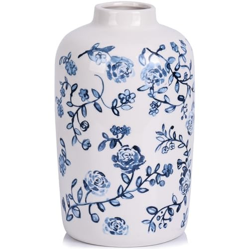 Blue and White Vase Vintage Ceramic Flower Vase, Chinoiserie Blue and White Floral Vase Dining Table Centerpieces, Small Blue White Vases - for Boho Home Kitchen Desktop Decor (A) | Amazon (US)
