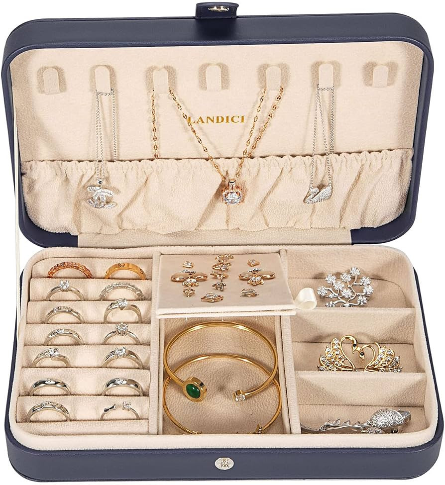 LANDICI Small Jewelry Box for Women Girls, PU Leather Travel Jewelry Case, Portable Jewelry Organ... | Amazon (US)