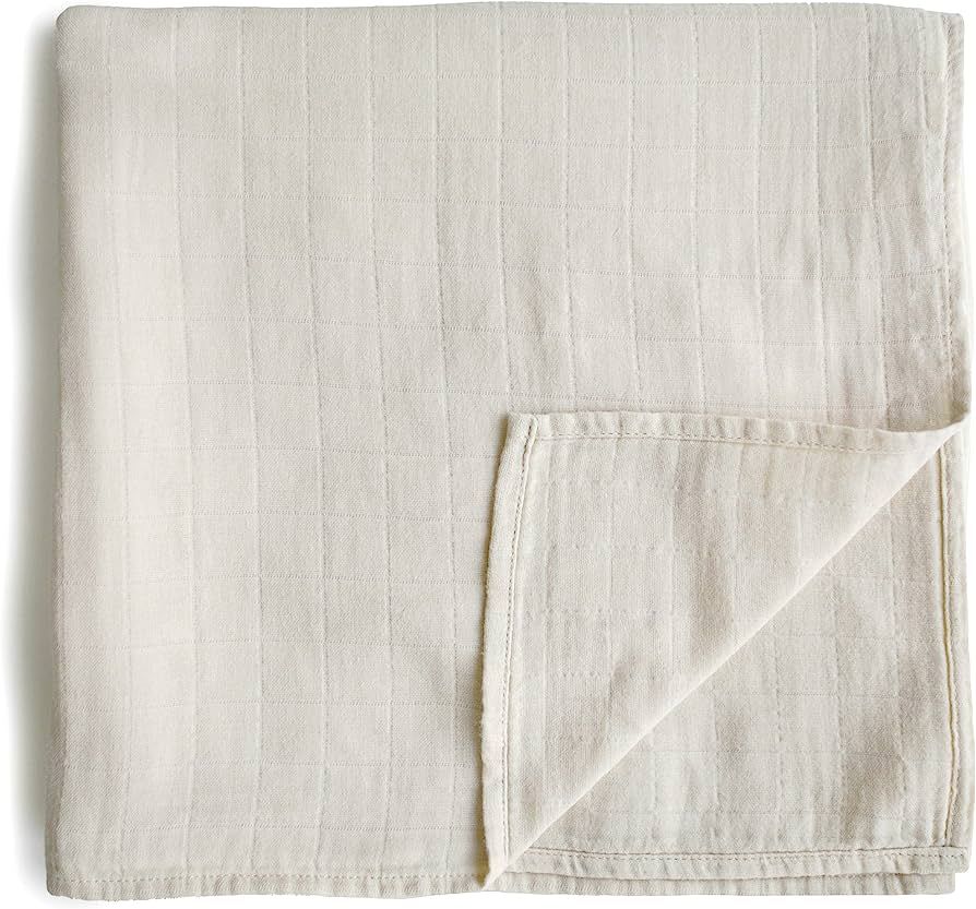 mushie Muslin Baby Swaddle Blanket | 100% Organic Cotton (Fog) | Amazon (US)