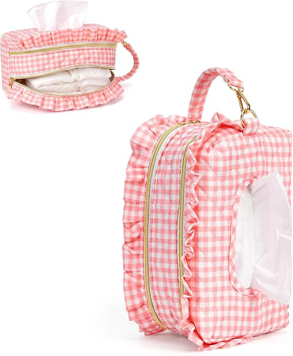 Double-layer Wipe Holder Quilted Wipes Bag Small Hanging Diaper Bag Portable Wipe Pouch for Strol... | Amazon (US)