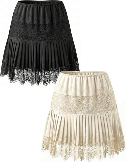 Women's Lace Mini Low Rise Pleated Ruffle Half Slip Skirt Y2K Casual Elastic Layered Trim Short S... | Amazon (US)