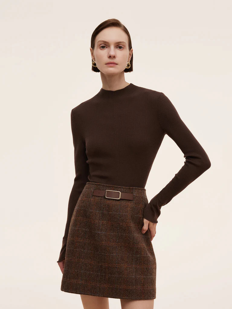 100% Machine Washable Wool Mock Neck Women Knit Top | GOELIA