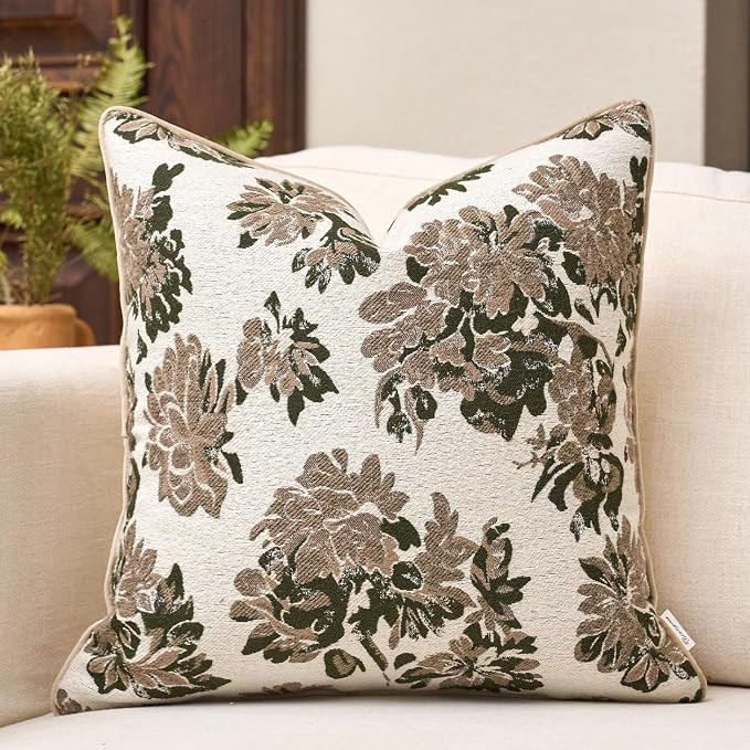 Summer Floral Throw Pillow Cover 18x18 Inches Green Vintage Flower Pillow Cover Farmhouse Cushion... | Amazon (US)