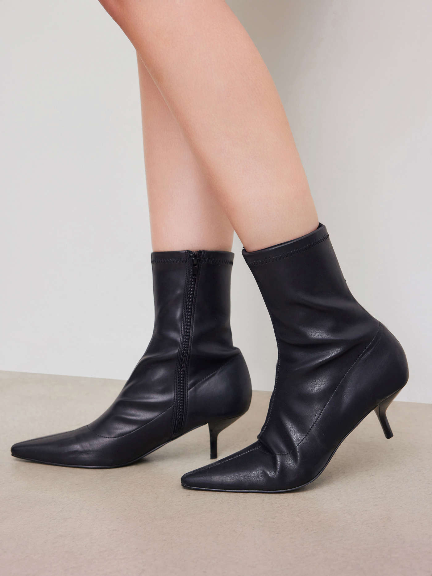 POINTED TOE FAUX LEATHER ANKLE BOOTS | Cider
