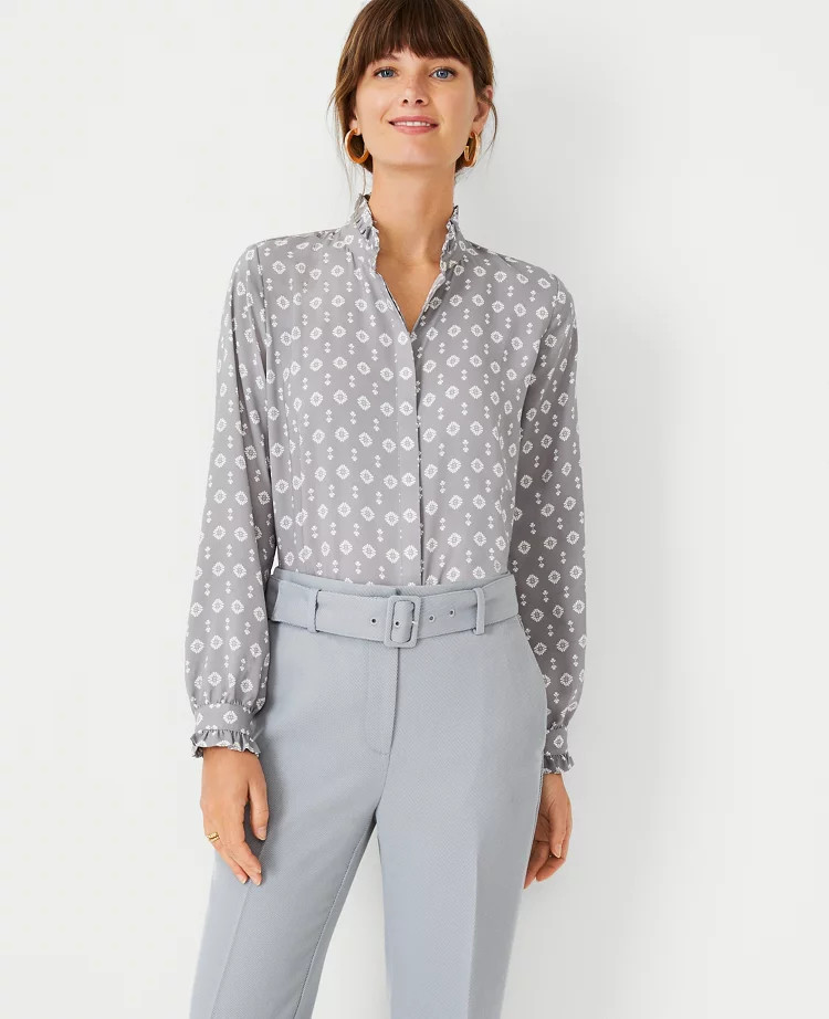 Petite Mystic Floral Ruffle Neck Shirt | Ann Taylor (US)