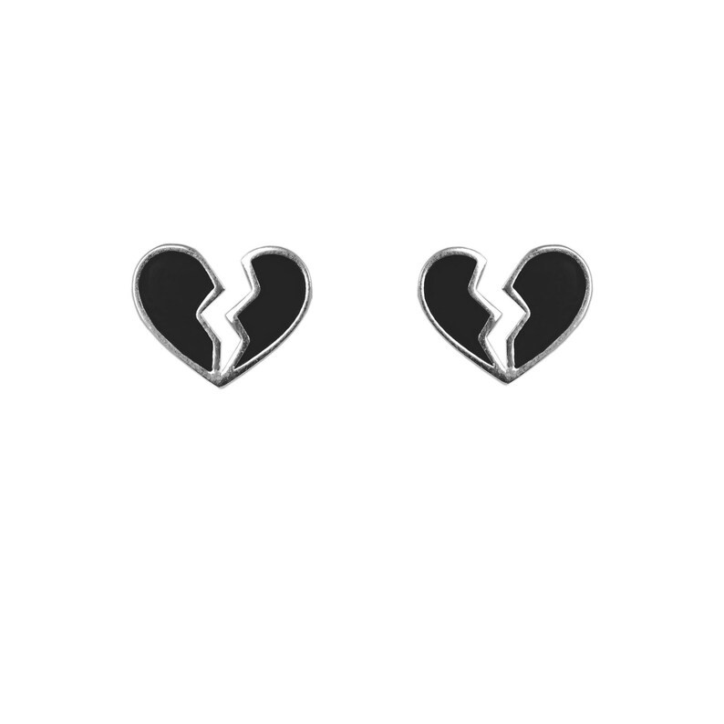 Black Broken Heart Earrings Silver Broken Heart Jewelry - Etsy | Etsy (US)