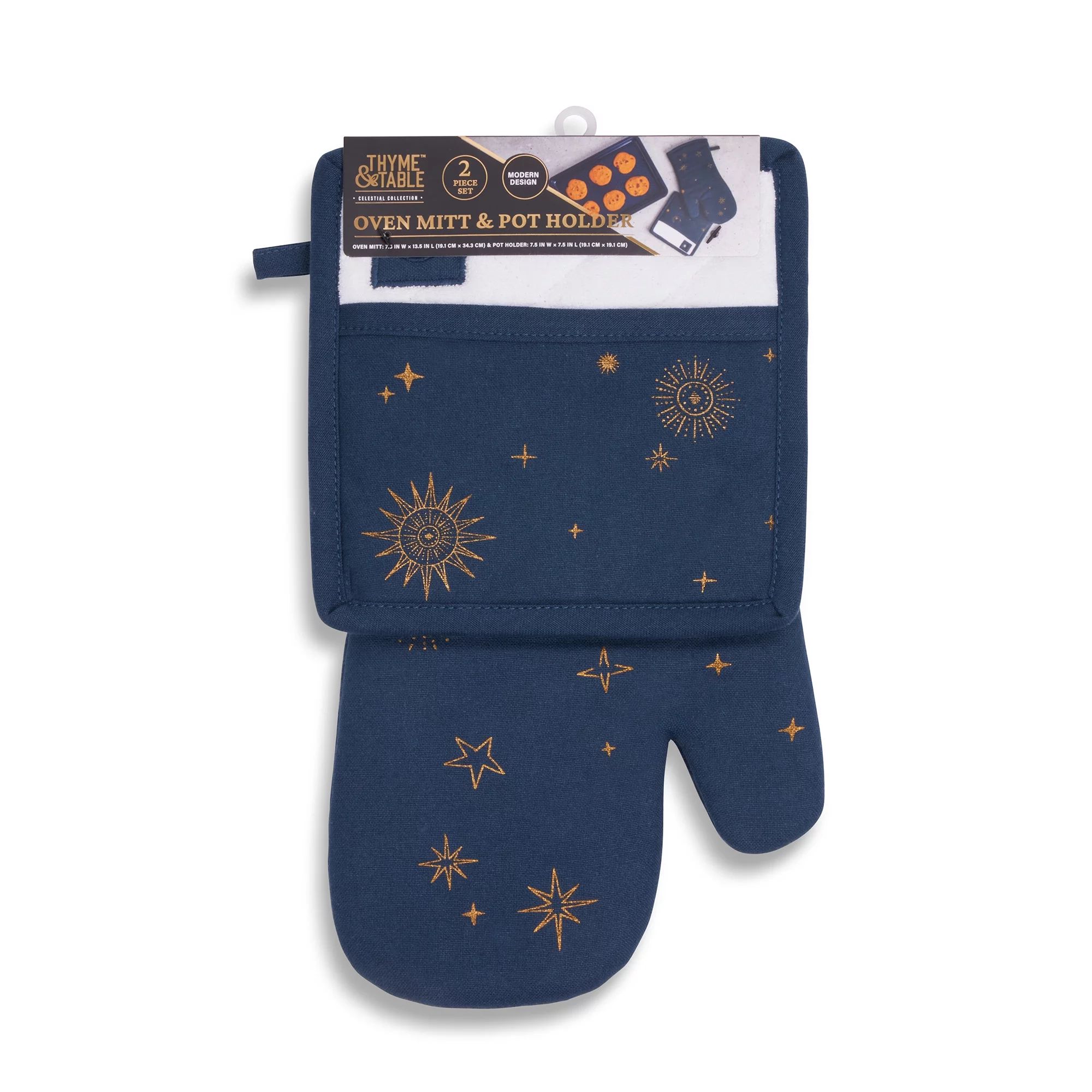 Thyme & Table 2-Pack Kitchen Set Oven Mit and Pot Holder, Celestial | Walmart (US)