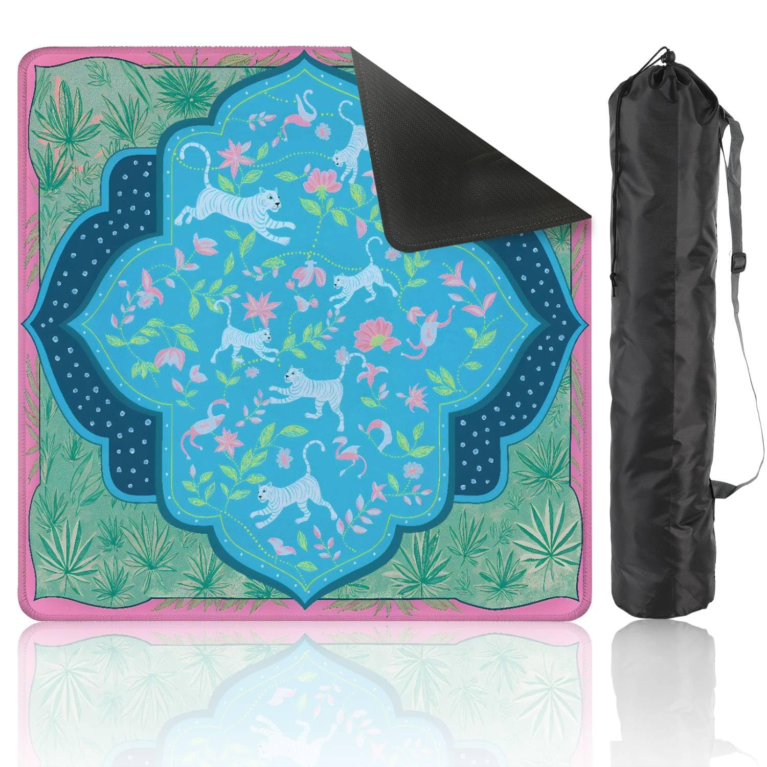 Mahjong Mat with Carrying Bag 31.5" x 31.5" Non-Slip Noise Reduction Turquoise Pink Jungle White ... | Amazon (US)