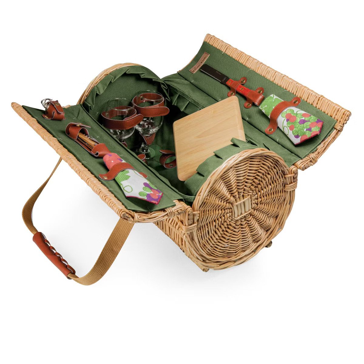 Cylinder Wine Picnic Basket - Picnic Time: Wicker, Gingham Check, Easy-Close, Green & Brown, 17" ... | Target