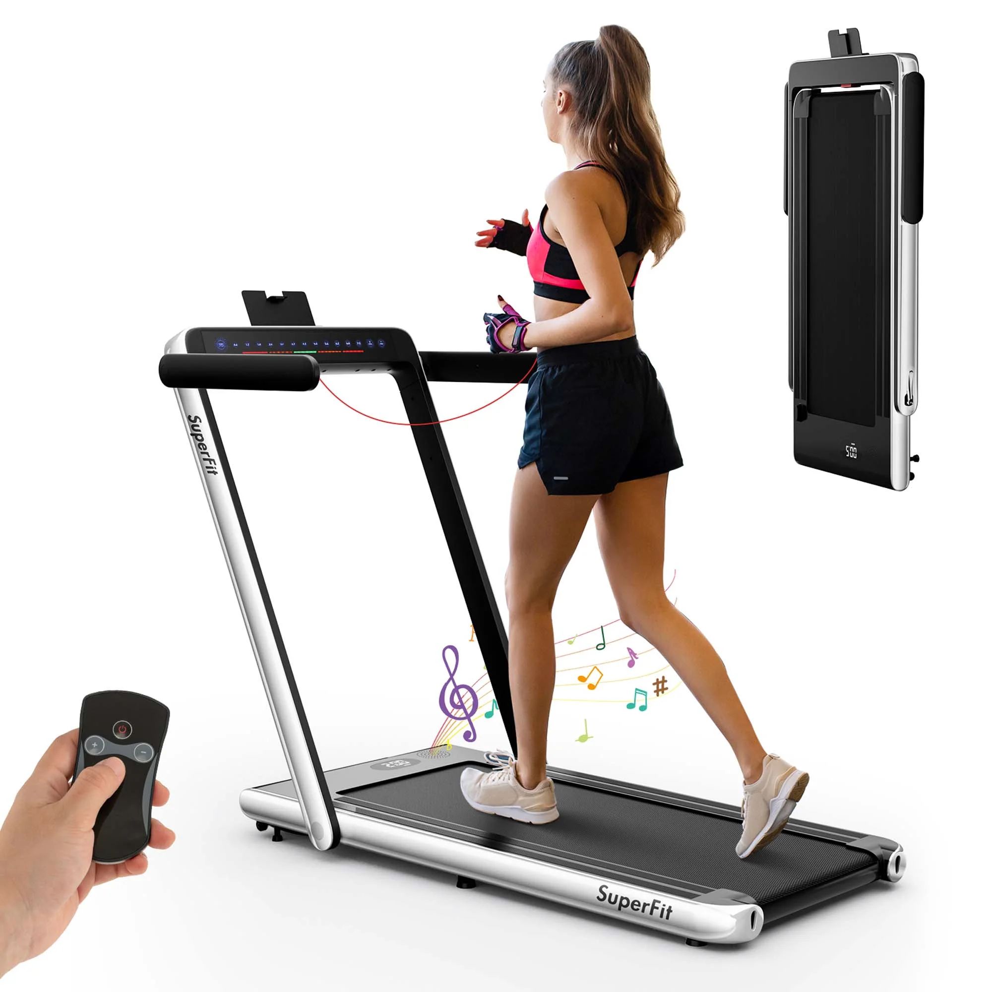 SuperFit Up To 7.5MPH 2.25HP 2 in 1 Dual Display Screen Folding Treadmill Jogging Machine W/APP C... | Walmart (US)