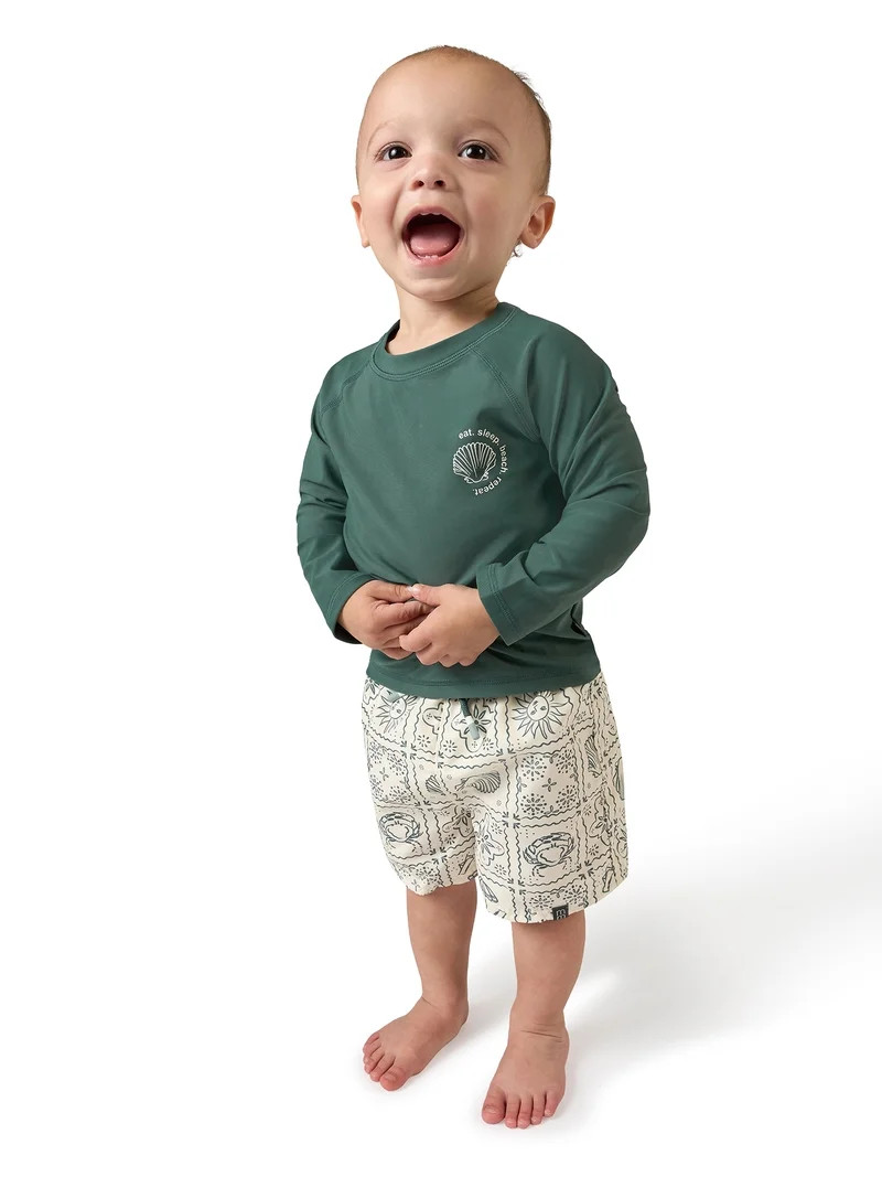 Modern Moments by Gerber Baby and Toddler Boy Long- Sleeve Rash Guard and Trunk Set, 2-Piece, Siz... | Walmart (US)