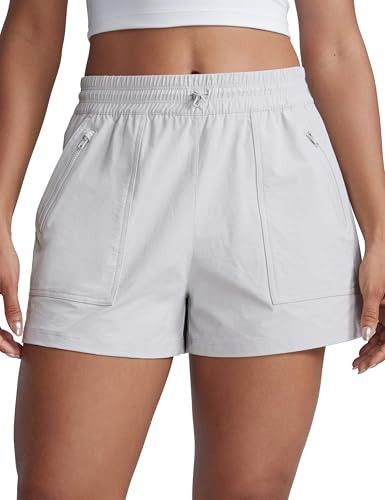 CRZ YOGA High Waisted Hiking Shorts for Women 3" - Water Resistant Cargo for Athletic Travel Outdoor with Zip Pockets Platinum Grey Medium | Amazon (US)