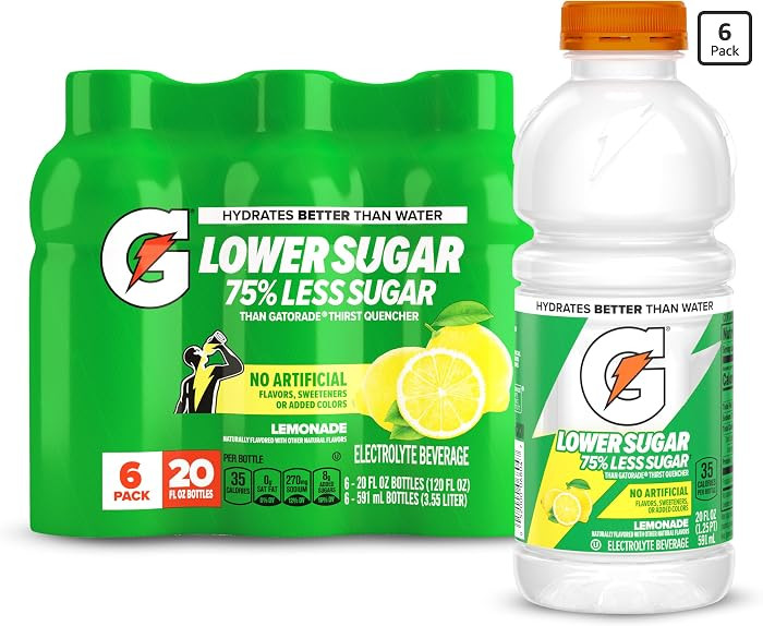 Gatorade Lower Sugar Sports Drink, Lemonade, 20 fl oz Bottles, (6 Pack) | Amazon (US)