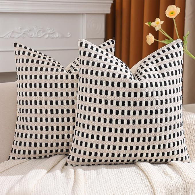 Tosleo Boho Throw Pillow Covers 18x18 Set of 2 White and Black Stripe Decor Pillow Cases Accent C... | Amazon (US)