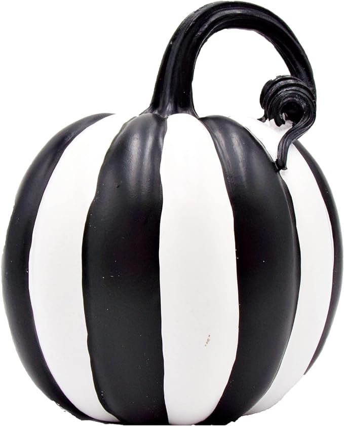 Black and White Striped Resin Pumpkin, Artificial Pumpkins for Gothic Fall Halloween Decoration, ... | Amazon (US)