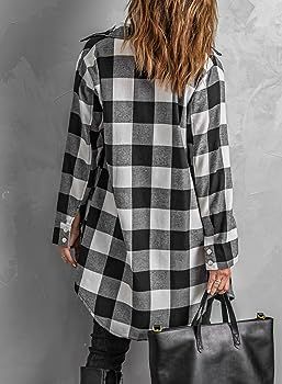 EVALESS Color Block Plaid Shacket Jacket Women Cute V Neck Long Sleeve Button Down Blouses Tops F... | Amazon (US)