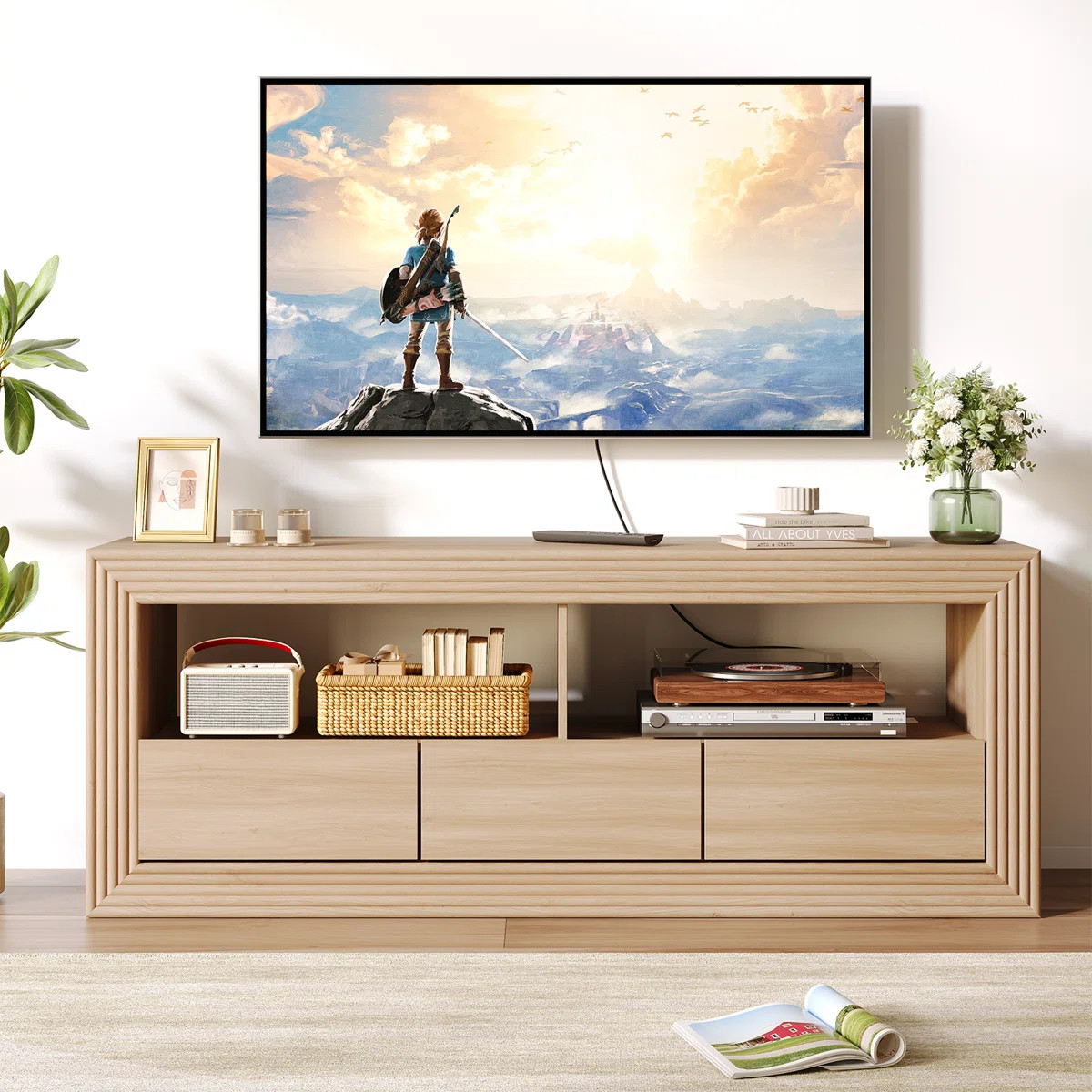 64-inch Modern Wooden TV stand with 3-level adjustable LED Lighting, Storage Space, and Shelves | Wayfair North America
