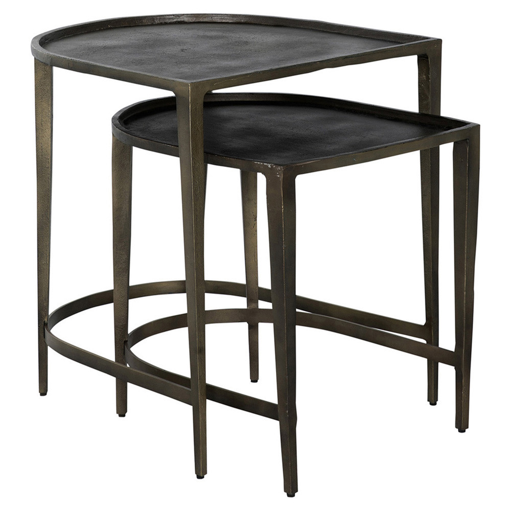 Gabby Dresden Industrial Loft Aged Brass Aluminum Nesting Side Table - Set of 2 | Kathy Kuo Home