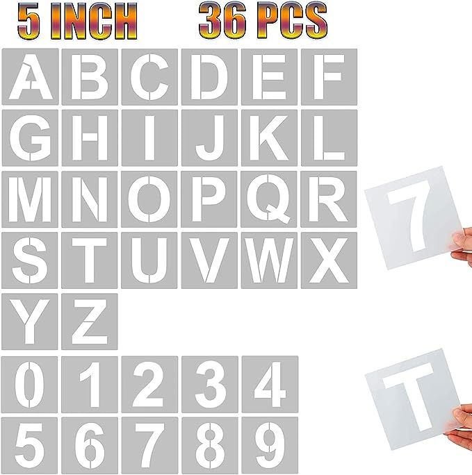 5 Inch Letter Stencils and Numbers, 36 Pcs Alphabet Art Craft Stencils, Reusable Plastic Art Craf... | Amazon (US)
