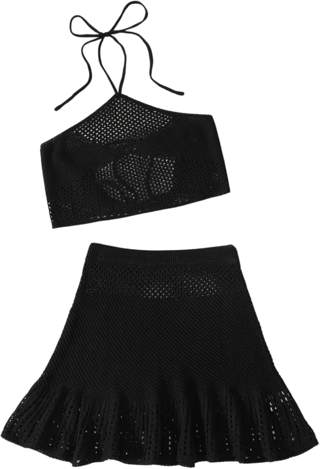 SOLY HUX Women's Halter Top and Ruffle Hem Skirt Set 2 Piece Swimsuit Bikini Cover Up | Amazon (US)