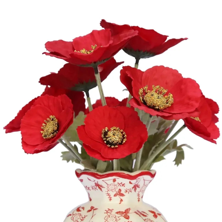 My Texas House Faux Poppies in Red and White Floral Vase, 11.5" | Walmart (US)